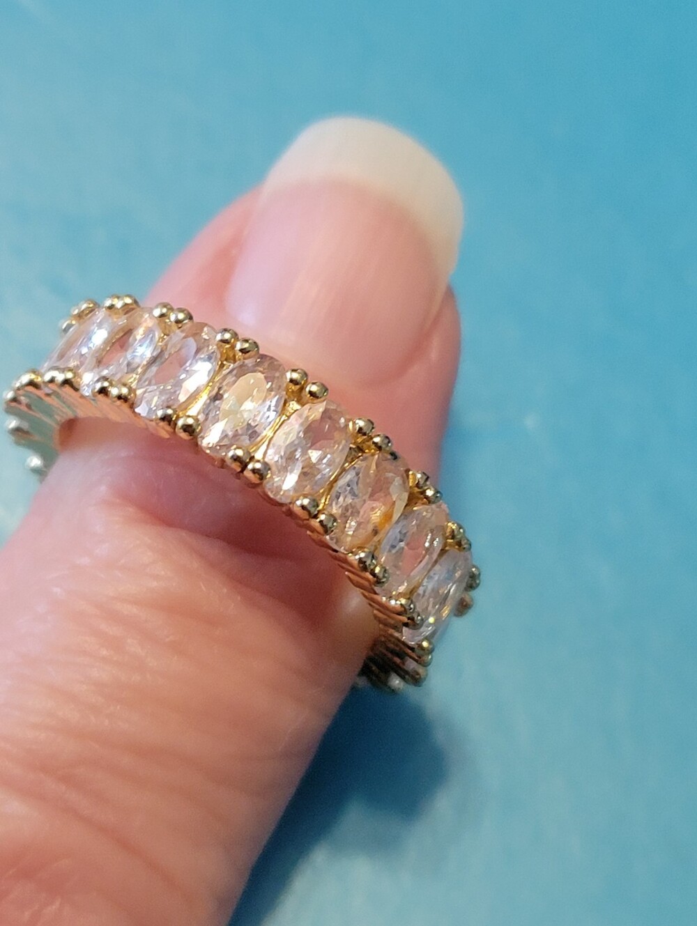 Gold Cubic Zirconia Oval Eternity Band - Women's Fashion Ring Size 7
